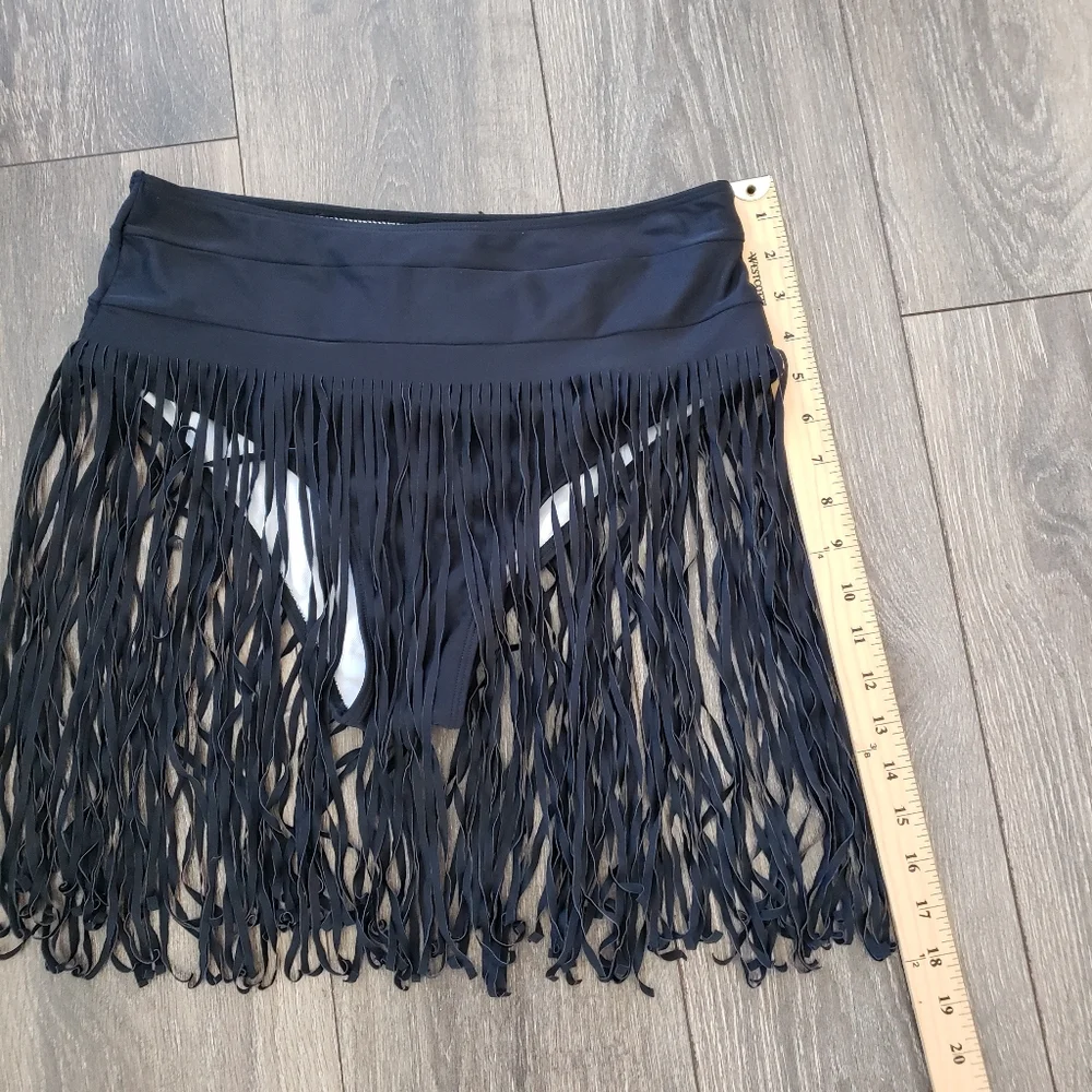 Black Fringe Swim bottom Women's Size Large - Picture 6 of 6